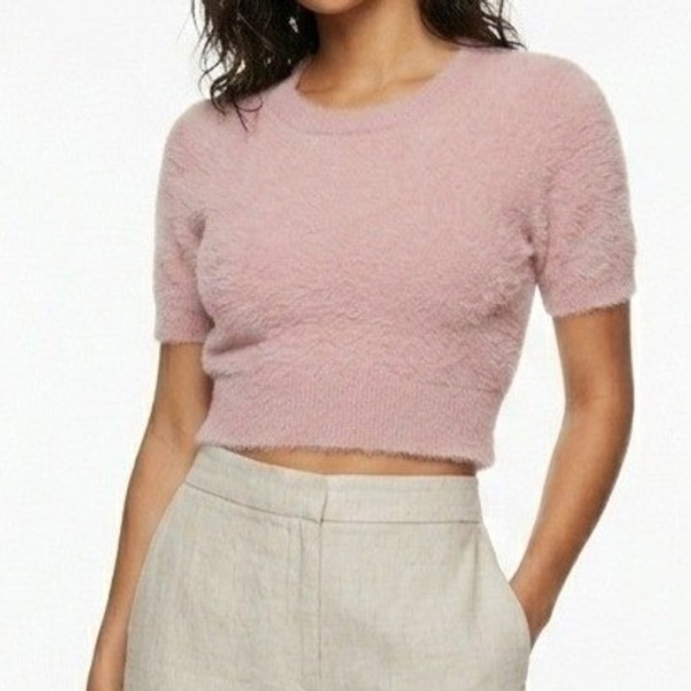 Altard State Crop Top Sweater Sz S Pink Fuzzy Eyelash Knit‎ Balletcore Coquette